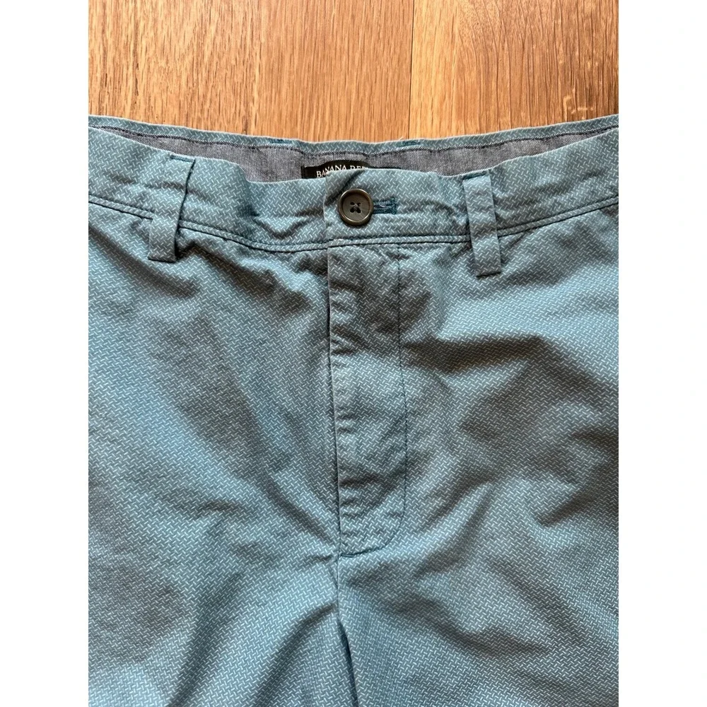 Banana Republic‎ Aiden Slim Fit Teal Blue Geometric Cotton Shorts Mens 33